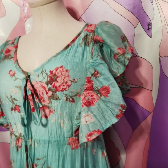 Cecil McBee Maxi Dress Size Small Floral Green Rose Gyaru Y2K Harajuku Kawaii S - Picture 12 of 13